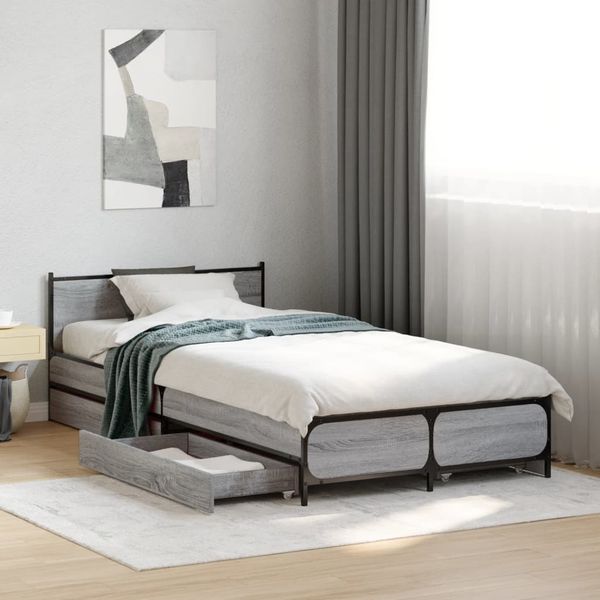 vidaXL Posteľný rám so zásuvkami sivý sonoma 90x190cm kompozitné drevo