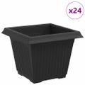 vidaXL Štvorcový črepník na kvety 24 ks Čierna 33 x 33 x 26 cm Plast