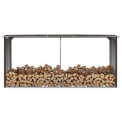 vidaXL Záhradná kôlňa na drevo hnedá 330x92x153 cm galvanizovaná oceľ