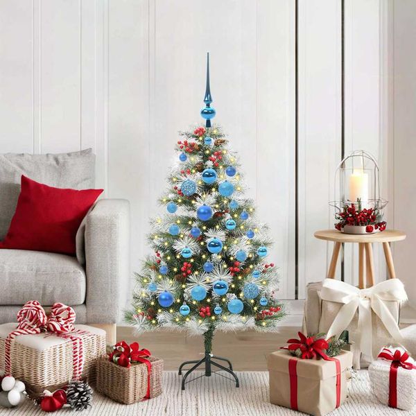 vidaXL Umelý vianočný stromček Zelená a biela 120 cm PVC, kov a plast