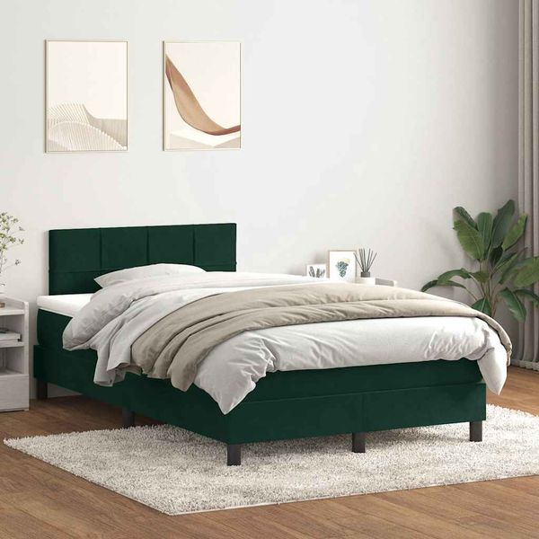 vidaXL Posteľný rám boxsping s matracom tmavozelený 120x210 cm zamat