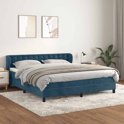 vidaXL Posteľný rám boxsping s matracom tmavomodrý 180x200 cm zamat
