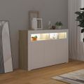 vidaXL Komoda s LED svetlami biela a dub sonoma 115,5x30x75 cm