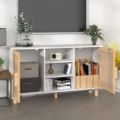 vidaXL Komoda biela 105x30x60 cm masívna borovica a prírodný ratan