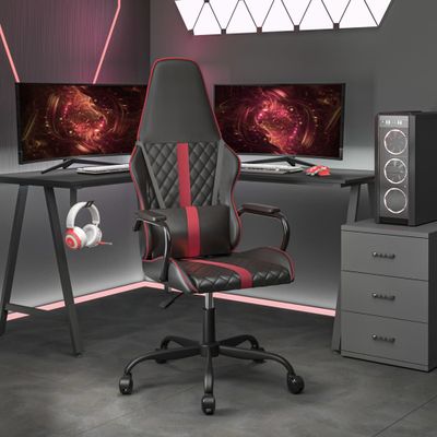 vidaXL Masážna herná stolička vínovo červená a čierna umelá koža