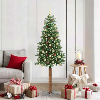 vidaXL Úzky vianočný stromček s 300 LED-i so stojanom Zelená 180 cm