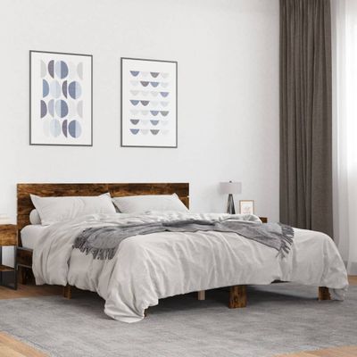 vidaXL Posteľný rám dymový dub 160x200 cm kompozitné drevo a kov