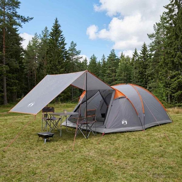 vidaXL Stan chata Šedá a oranžová Pre 8 osôb Polyester a oceľ