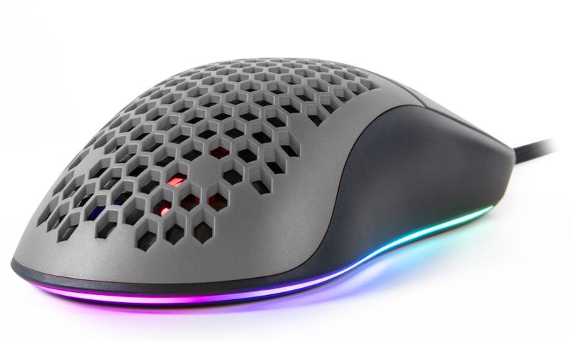 AROZZI herná myš FAVO Ultra Light Black-Grey/ drátová/ 16.000 dpi/ USB/ 7 tlačidiel/ RGB/ černošedá Myš, herná, drátová, optická, 16000dpi, 7 tlačidiel, USB, RGB podsvietenie, černá-šedá