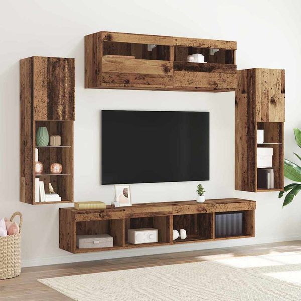 vidaXL Zostava TV skriniek Nástenný 6 pcs Staré drevo Kompozitné drevo