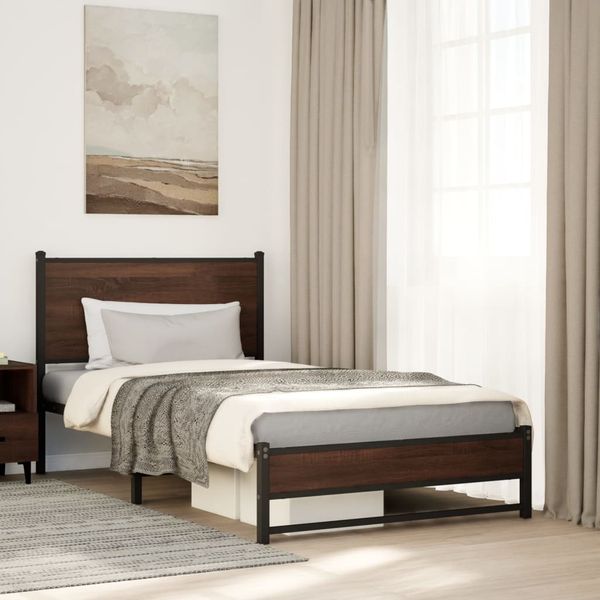 vidaXL Kovový posteľný rám bez matraca hnedý dub 107x203 cm
