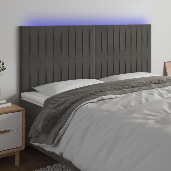 vidaXL Čelo postele s LED tmavosivé 180x5x118/128 cm zamat
