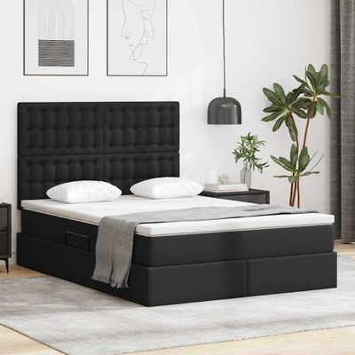vidaXL Postel s úložným prostorem a LED svetlom Čierna 140 x 190 cm