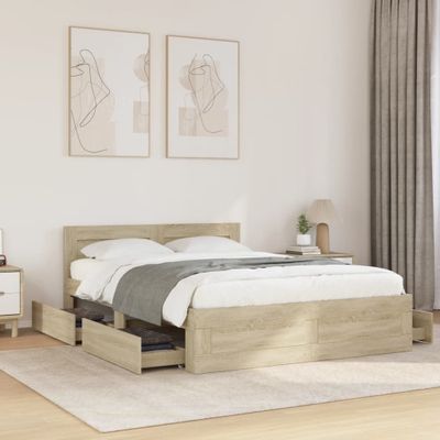 vidaXL Posteľný rám s čelom dub sonoma 120x190 cm kompozitné drevo