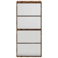 vidaXL Botník so zrkadlom 4-poschodový dymový dub 63x17x134 cm