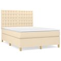 vidaXL Posteľný rám boxspring s matracom krémový 140x200 cm látka