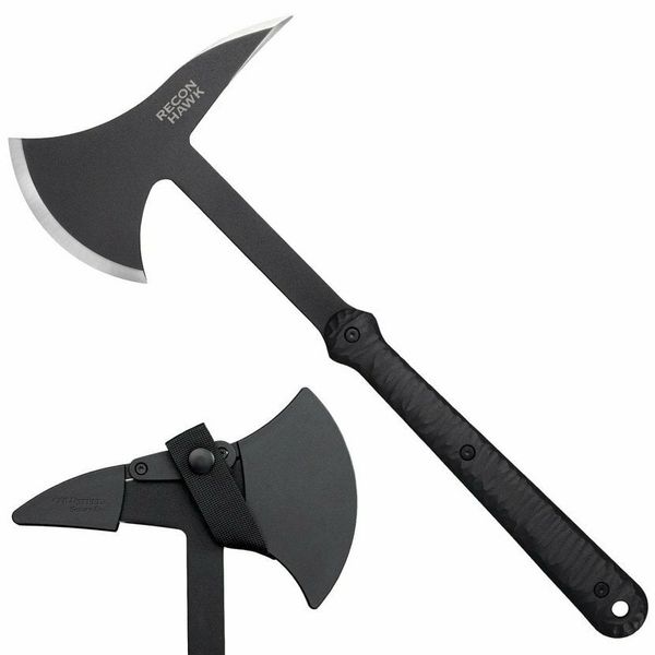 Cold Steel 80TPA3 Recon Hawk taktická sekera / tomahawk 680 g, celočierna, nylon, puzdro Secure-Ex