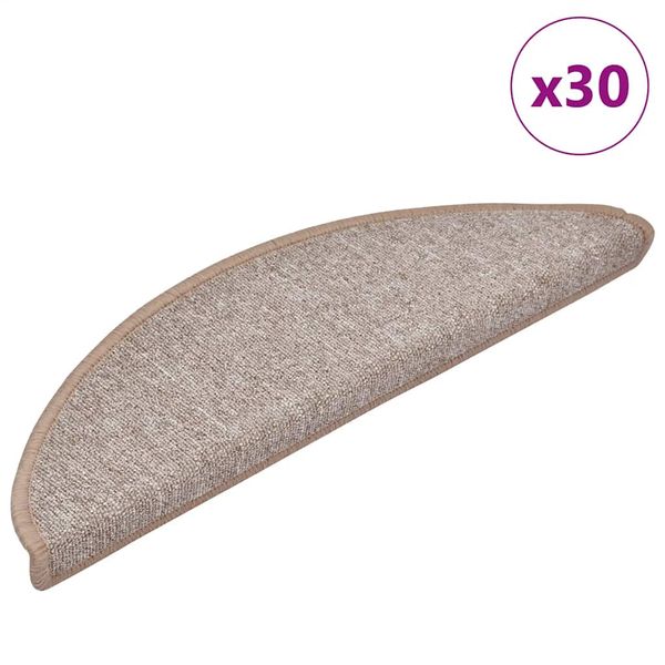 vidaXL Schodové rohože 30 ks 56x17x3 cm svetlohnedé polkruhové