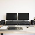 vidaXL Stojan na monitor so zásuvkami, čierny dub, 100x27x15 cm, umelé drevo