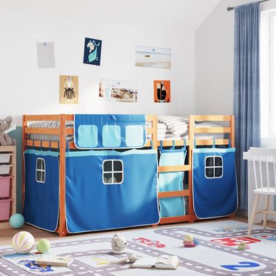 vidaXL Poschodová posteľ so závesmi modrá 80x200 cm masívna borovica