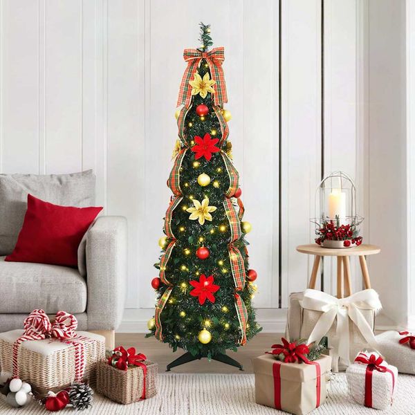 vidaXL Umelý vianočný stromček s 100 LED-i Zelená 155 cm PVC
