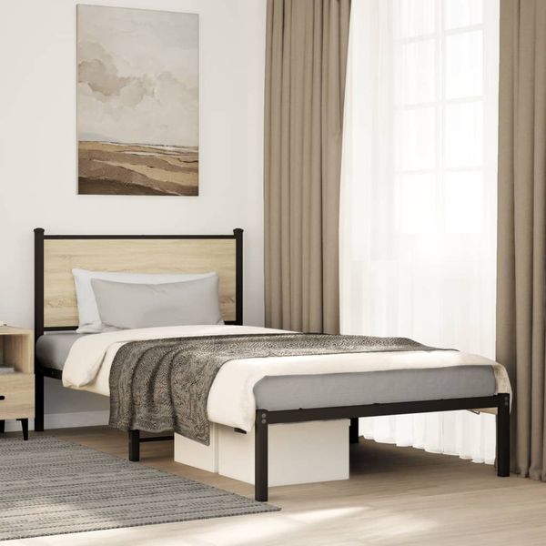 vidaXL Kovový posteľný rám bez matraca dub sonoma 107x203 cm