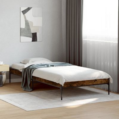 vidaXL Posteľný rám dymový dub 90x200 cm kompozitné drevo a kov