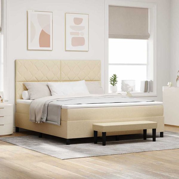 vidaXL Posteľ s pružinovým rámom Krémová 180 x 200 cm látka