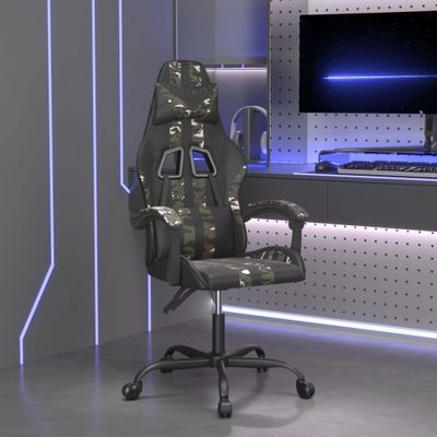 vidaXL Otočná herná stolička čierna a maskáčová umelá koža