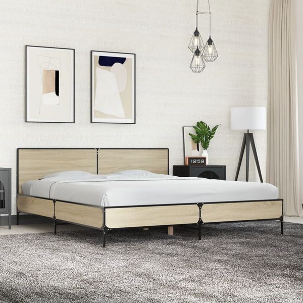 vidaXL Posteľný rám dub sonoma 200x200 cm kompozitné drevo a kov