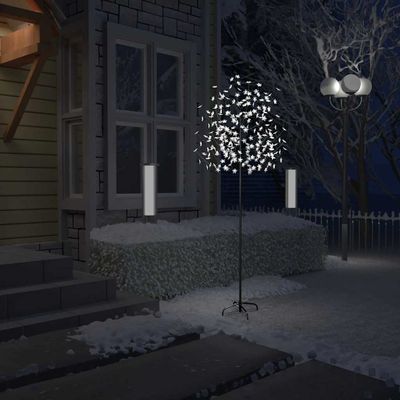 vidaXL Vianočný stromček 220 LED studené biele svetlo kvety čerešne 220 cm