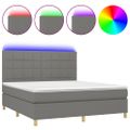 vidaXL Posteľ boxsping s matracom a LED tmavosivá 180x200 cm látka