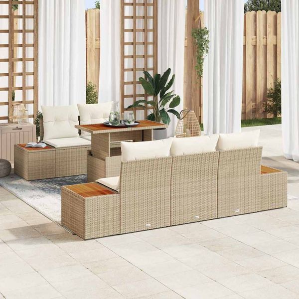 vidaXL Záhradný jedálenský set s vankúšom 6 pcs Béžová a krémová