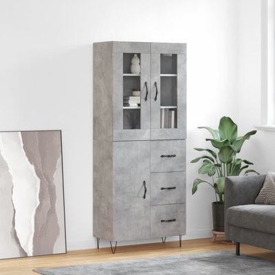vidaXL Vysoká skrinka betónová sivá 69,5x34x180 cm spracované drevo