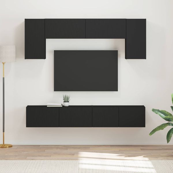 vidaXL Zostava TV skriniek Nástenný 4 pcs Čierna Kompozitné drevo