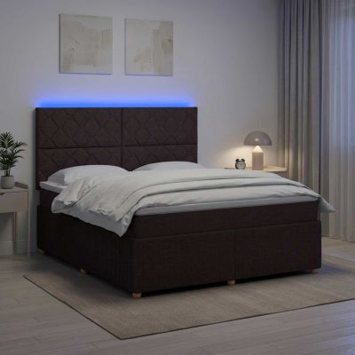 vidaXL LED boxspring posteľ s matracom Tmavohnedá 140 x 200 cm Látka