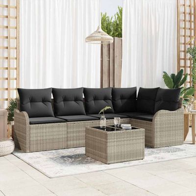vidaXL Súprava záhradných pohoviek 6 pcs Svetlosivá Poly ratan