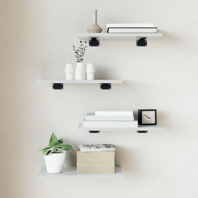 vidaXL Prídavné police 4ks, lesklé biele 40x20x1,5cm, kompozitné drevo