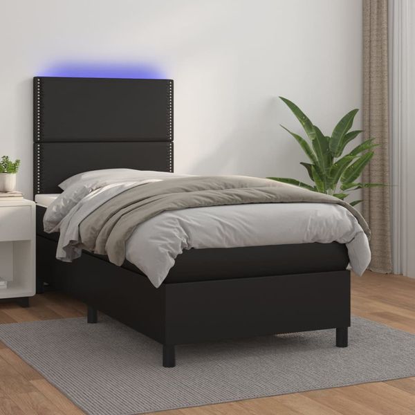 vidaXL Boxspring posteľ s matracom a LED čierna 80x200 cm umelá koža