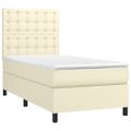 vidaXL Boxspring posteľ s matracom a LED krémová 100x200 cm umelá koža