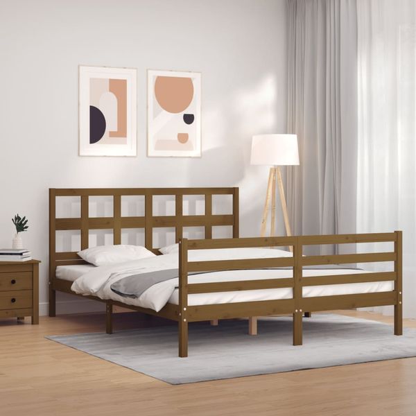 vidaXL Posteľný rám s čelom medovo hnedý King Size masívne drevo