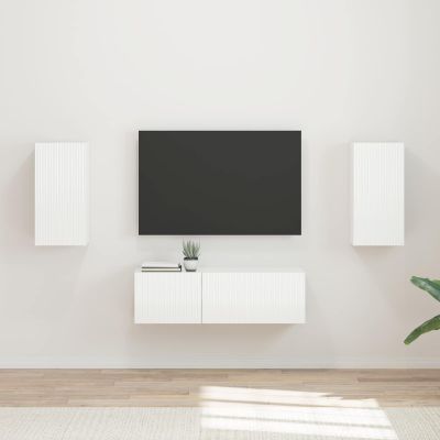vidaXL Sada nástenného kabinetu na TV 4 pcs Vysoký lesk bielej