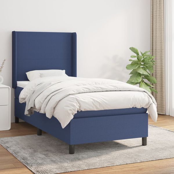 vidaXL Posteľný rám boxspring s matracom modrý 90x200 cm látka