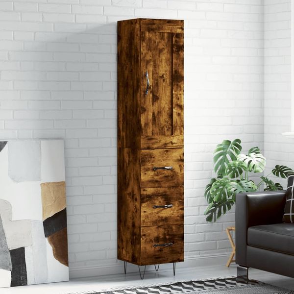 vidaXL Vysoká skrinka dymový dub 34,5x34x180 cm spracované drevo
