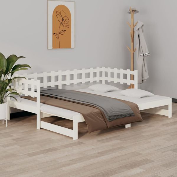 vidaXL Rozkladacia denná posteľ biela 2x(80x200) cm borovicový masív