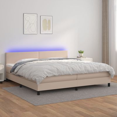 vidaXL Boxspring posteľ matrac a LED kapučínová 200x200 cm umelá koža