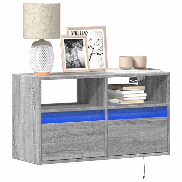 vidaXL TV nástenná skrinka s LED svetlami sivá sonoma 80x31x45 cm