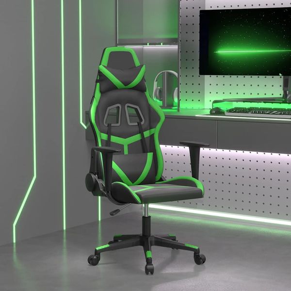 vidaXL Masážna herná stolička čierna a zelená umelá koža