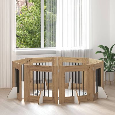 vidaXL Brána pre psov so stojanmi 8 pcs Dub artisan 60 x 60 cm