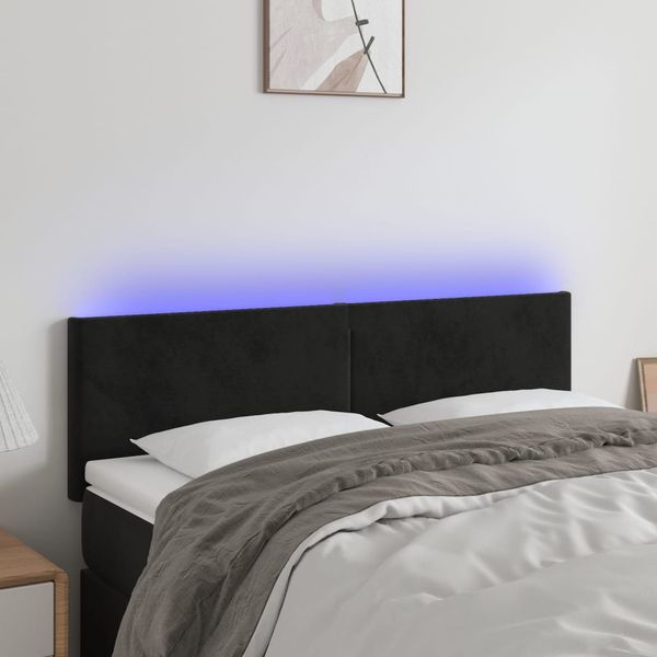vidaXL Čelo postele s LED čierne 144x5x78/88 cm zamat